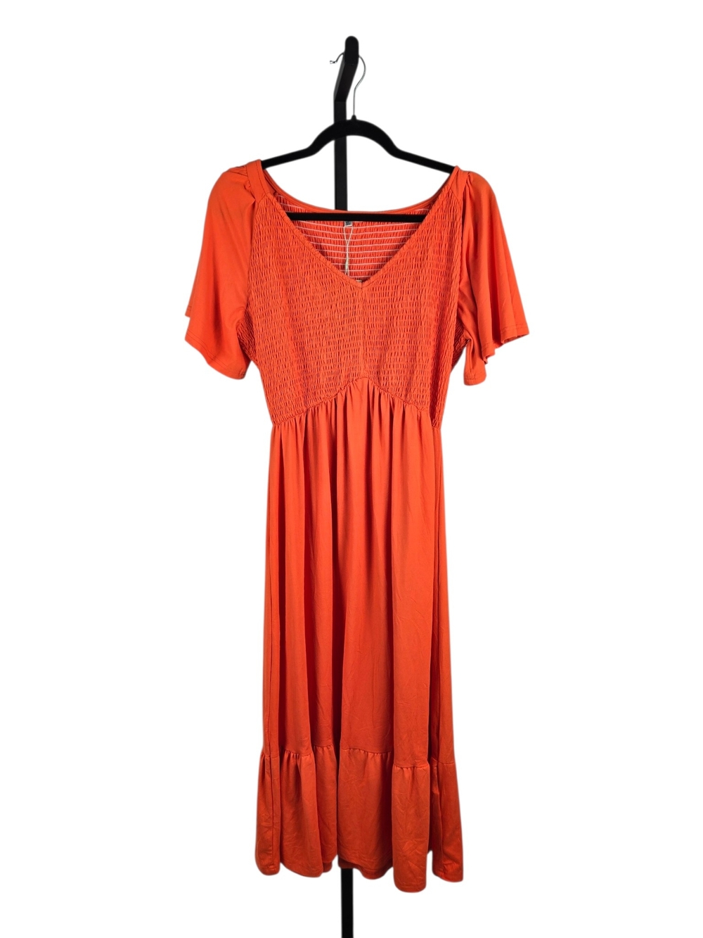 Auselily Smocked Puff Sleeve Midi Dress NWT Boho Tiered Ruffle Orange XL
